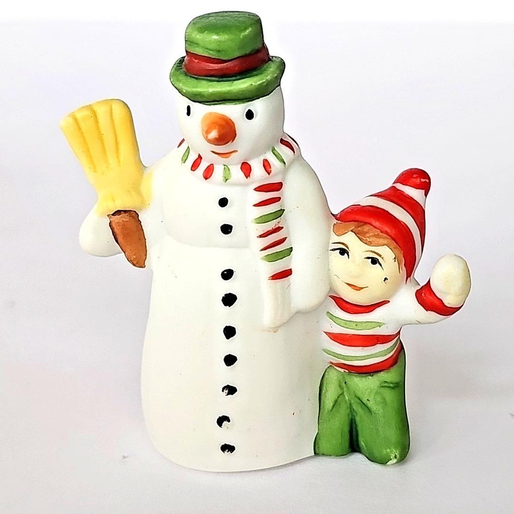 Vintage Ceramic Snowman and Child Figurine Christmas Winter Decor Collectible